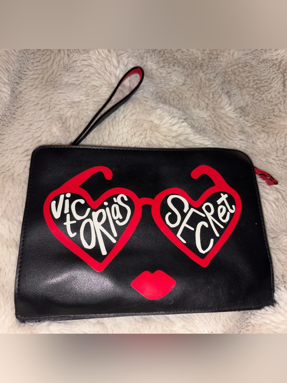Victoria's Secret Black Wristlet Clutch with Red and White Sunglasses Graphic
